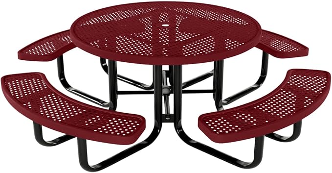 COATEDOUTDOORFURNITURE Heavy-Duty Portable Outdoor Kids Table with Umbrella Hole, Punched Steel Kids Picnic Table, Commercial-Grade, Made in America (46 in, Round, Childrens, Burgundy)