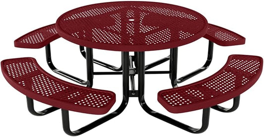 COATEDOUTDOORFURNITURE Heavy-Duty Portable Outdoor Kids Table with Umbrella Hole, Punched Steel Kids Picnic Table, Commercial-Grade, Made in America (46 in, Round, Childrens, Burgundy)