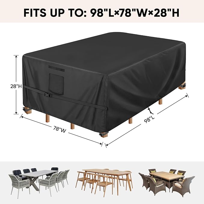 BALEINE Patio Furniture Covers, Outdoor Furniture Covers Waterproof, Heavy Duty Oxford Patio Table Cover for Outdoor Table, Chair, Sofa, Desk (Black 98"L×78"W×28"H)