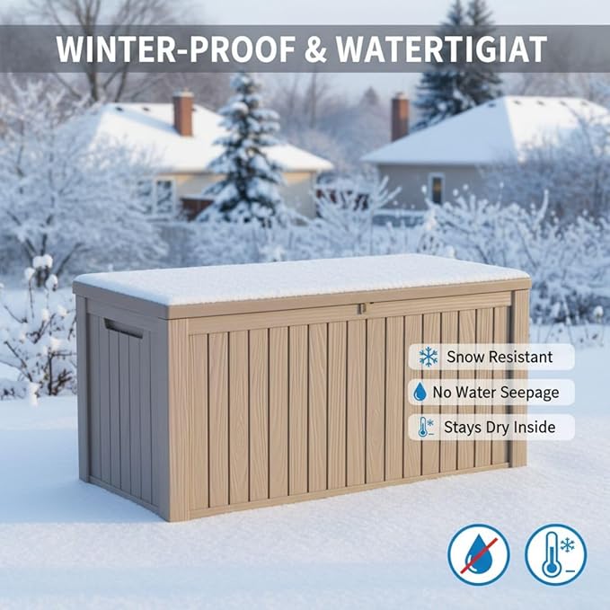 210 Gallon Outdoor Storage Bench Waterproof - Resin Deck Storage Chest for Patio & Pool, Lockable Outdoor Storage Box for Cushions & Tools, UV-Resistant, Granite Grey