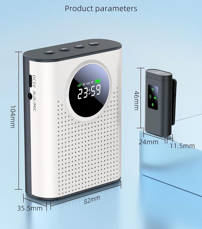 Voice Amplifier with Wireless Microphone for Teachers – Portable Bluetooth Clip-On PA System with Lapel Mic and Speaker for Classroom,Tour Guide, Meeting Presentation, Conference,White