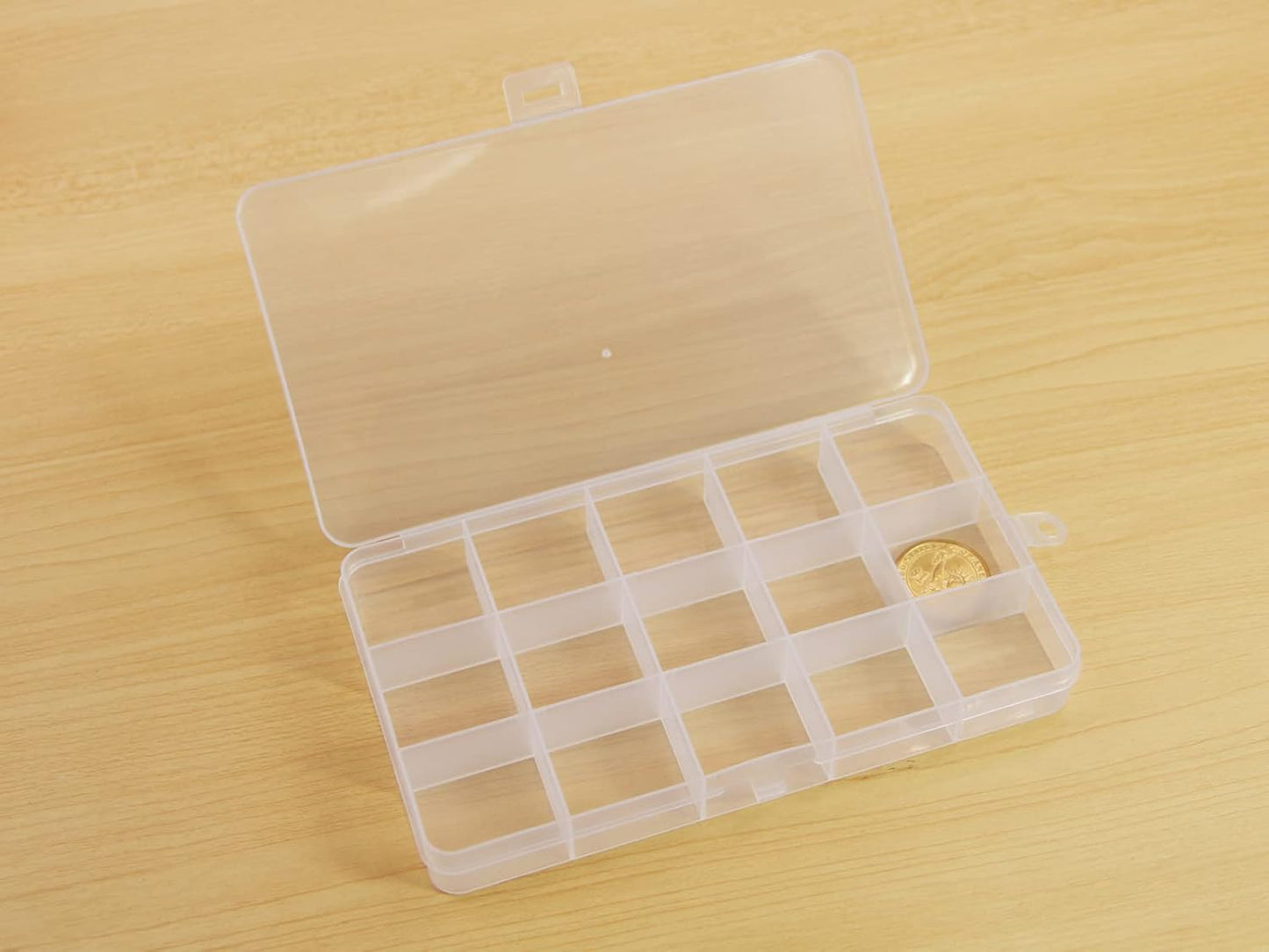 8 Pack 15 Grids Plastic Bead Organizer Box 6.8 * 3.86 * 0.87 inches Clear Storage Container Jewelry Case with Fixed Dividers for Rings, Earrings, Nail Art, DIY Crafts, Fishing Tackles