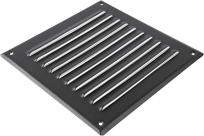 Square Ventilation Grille / 6" x 6" Inch Inside Measurement/Black Metal Air Vent Louver - Inside/Outside use - / 7.7" x 7.7" Inch Outer Measurement
