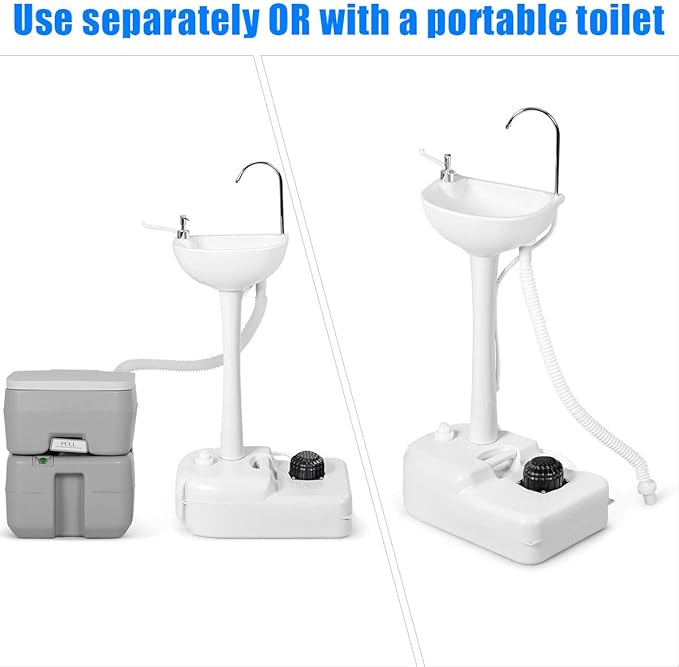 S AFSTAR Portable Hand Sink, Camping Sink with Wheels, 4.5 Gal Water Tank & Soap Dispenser, Rolling Hand Wash Basin Stand W/6.5 Gal Sewage Tank, Foot Pump Hand Wash Station for RV Outdoor Gatherings