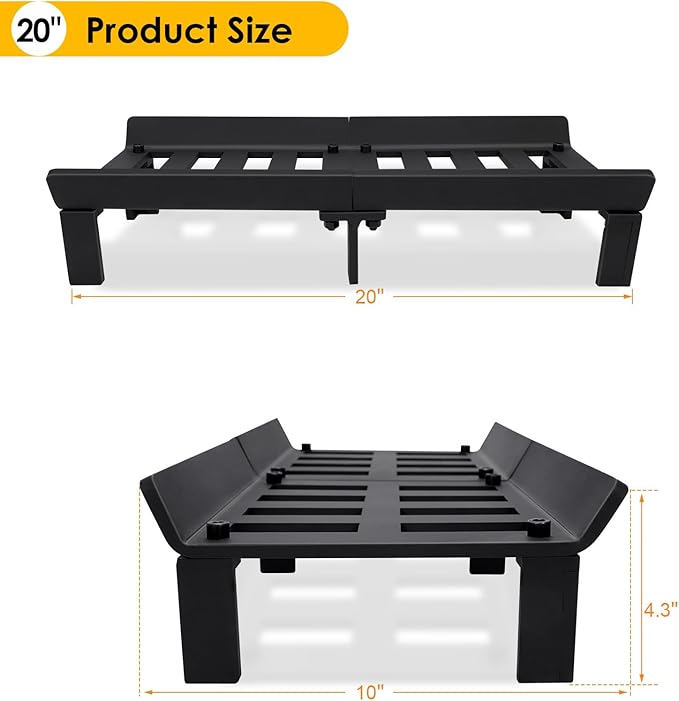 STBoo Fireplace Grate 20inch - Wood Stove Grates Heavy Duty | Fireplace Log Holder | Firewood Log Burning Wrought Iron Rack | Fire Pit Tray for Indoor Chimney Hearth & Outdoor Kindling Tool