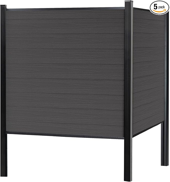 Mondaria Fence Privacy Screen with 8ft In-ground Posts, 6ft(H) x30ft(W) Wood Plastic Composite Fence Panels Weather-Resistant Outdoor Fence for Backyard/Garden (Silver Gray, 6 Posts)