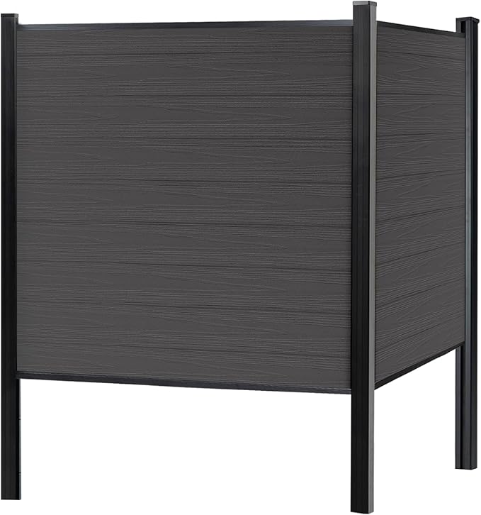Mondaria Fence Privacy Screen with 8ft In-ground Posts, 6ft(H) x 6ft(W) Wood Plastic Composite Fence Panels Weather-Resistant Outdoor Fence for Backyard/Garden (Silver Gray, 2 Posts)
