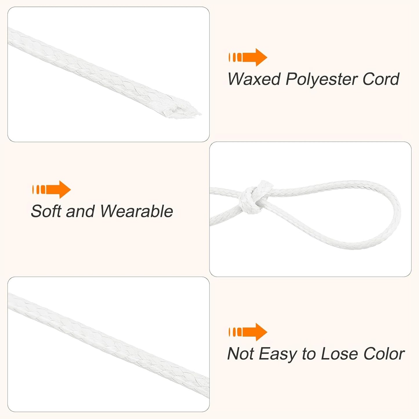 MECCANIXITY Waxed Cord 1.2mm Waxed Polyester Cord 175 Yard Wax String for Bracelet Making,Necklaces, Beading,Jewelry Making and DIY Crafts(White)