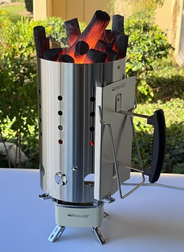 The Bincho Grill Stainless Steel Charcoal Chimney Starter – Perfect for Binchotan Charcoal & All Lump Charcoals, Built for Extreme Heat, Rust Resistant, Heat Shield Handle