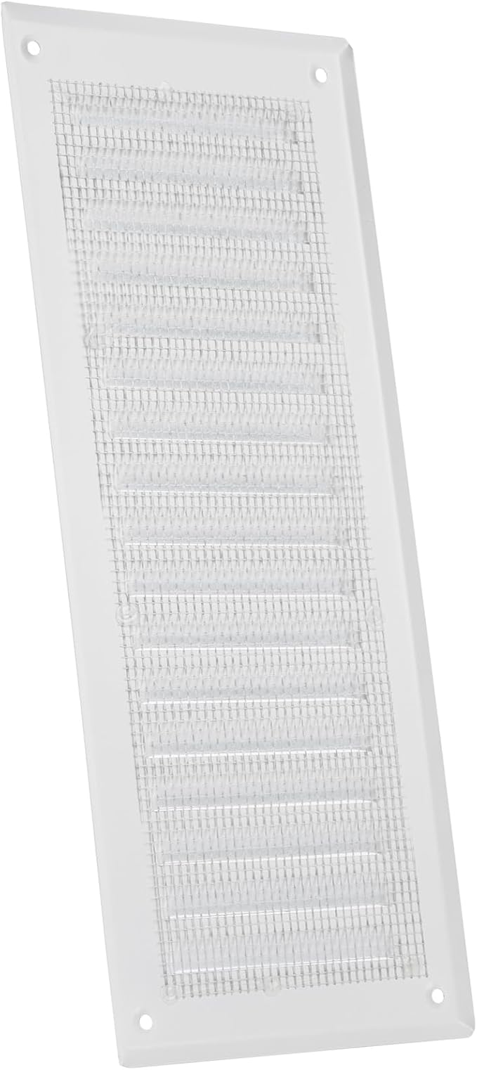 Vent Systems – 3.35 x 9.84 Inch (Inner) White Metal Rectangular Soffit Air Vent Grille Cover, Register Vent Deflector Louver Built-in Mesh HVAC For Bathroom Home Office Kitchen 4.92" x 11.61" (Outer)