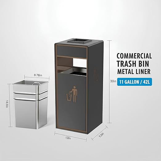 Stainless Steel Commercial Trash Can,Heavy Duty Brushed Finish Garbage Bin, Fingerprint-Resistant Large Indoor Outdoor Trash Can for Office, Hotel Lobby, Conference Hall, 13"x13"x30"