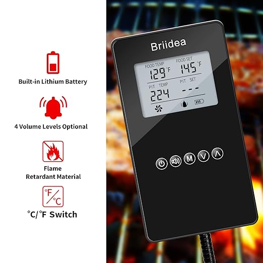BBQ Temperature Controller, Briidea Automatic Smoker Fan Controller with Dual Probe, Compatible with Big Green Egg, Kamado Joe, Primo, Ceramic Grills, Cypress Grill, Delivers Reliable Heat Control