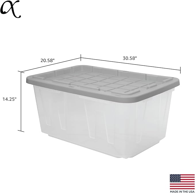 CX BLACK & YELLOW, 27-Gallon Heavy Duty Clear Storage Container & Snap-Tight Lid, Clear & Grey (14.3H x 20.6W x 30.6D), Weather-Resistant, Stackable, See-Through Organization Tote [2 Pack]