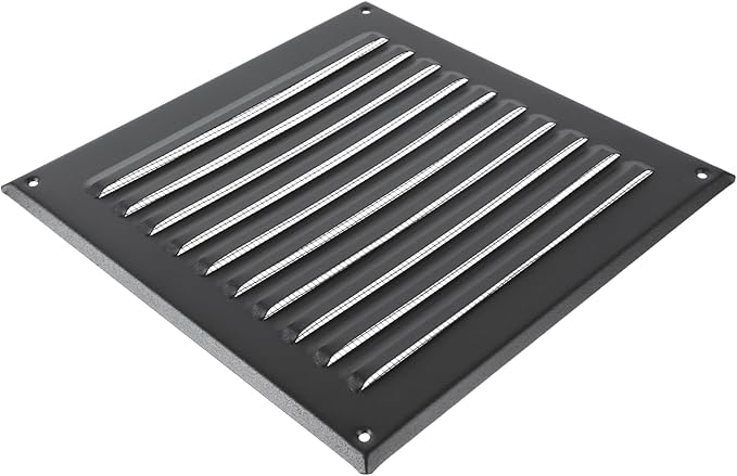 Square Ventilation Grille / 8" x 8" Inch Inside Measurement/Black Metal Air Vent Louver - Inside/Outside use - / 10" x 10" Inch Outer Measurement