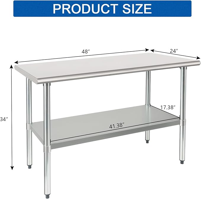 HARDURA Stainless Steel Table 24X48 Inches with Undershelf and Galvanized Legs NSF Heavy Duty Commercial Prep Work Table for Restaurant Kitchen Home and Hotel