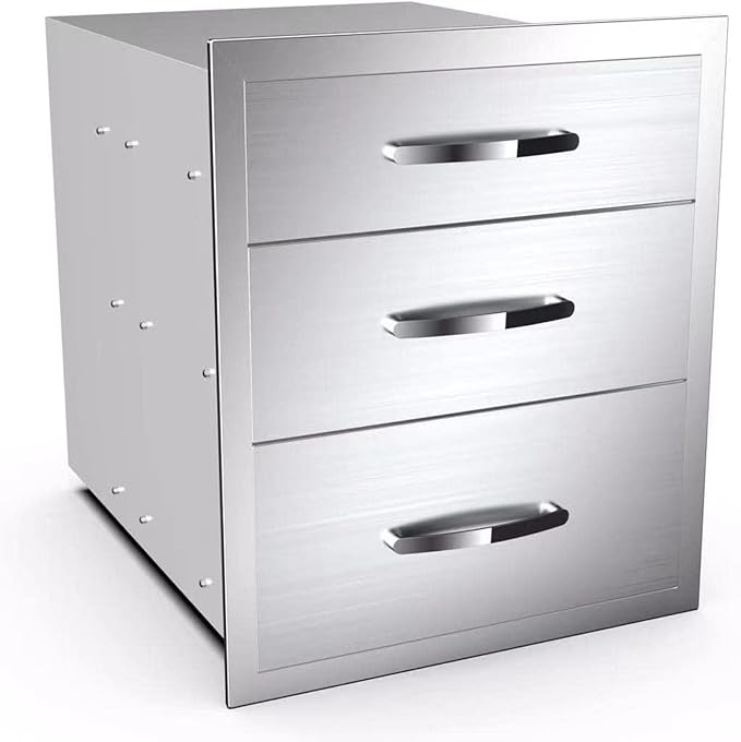 Outdoor Kitchen Drawers, Box Frame Style Flush Mount BBQ Drawer w/Stainless Steel Handle, BBQ Island Drawers For Patio Grill Station,Three Drawers