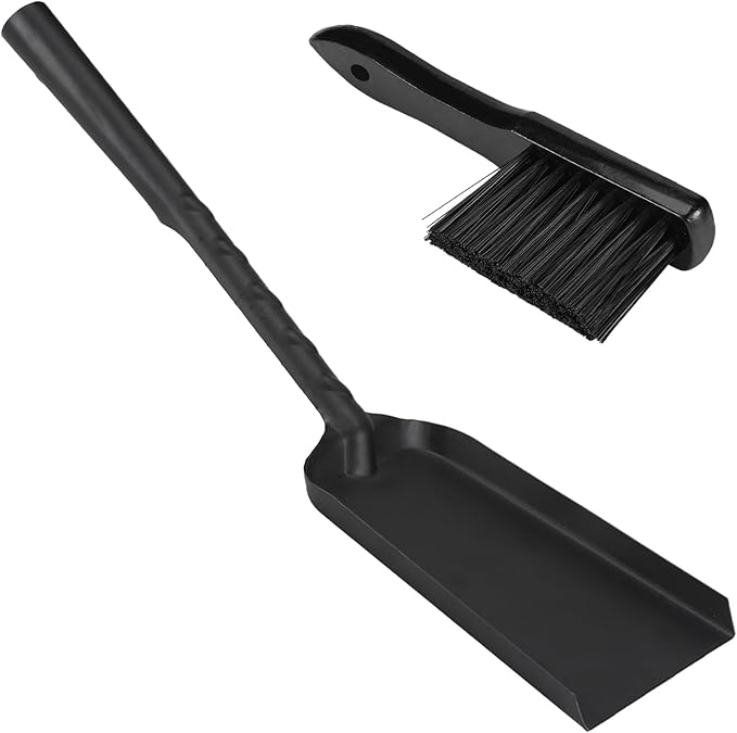 Aulock Heavy-Duty Metal Fireplace Ash Shovel and Brush Set, Upgraded Coal Shovel and Hearth Brush Set, Large Fireplace Fire Pit Tools for Wood Stove Hearth Cleaning