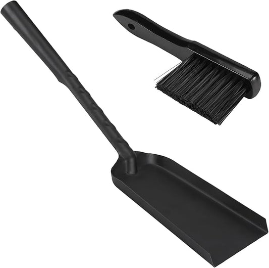 Aulock Heavy-Duty Metal Fireplace Ash Shovel and Brush Set, Upgraded Coal Shovel and Hearth Brush Set, Large Fireplace Fire Pit Tools for Wood Stove Hearth Cleaning