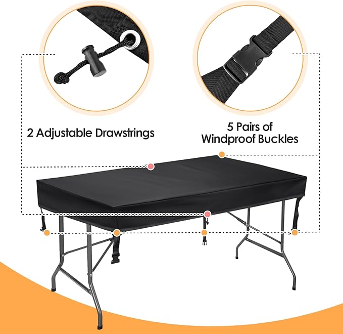TOHONFOO Rectangular Folding Table Cover - Waterproof Anti-UV Outdoor Table Covers - Outdoor Table Cover 96" L x 30" W x 6" H