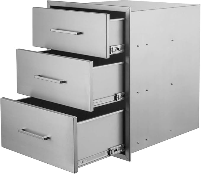 20" W x 27" H x 23" D Stainless Steel Outdoor Kitchen Drawers BBQ Drawers Triple Access Drawers Flush Mount for Outdoor Kitchens Or BBQ Island
