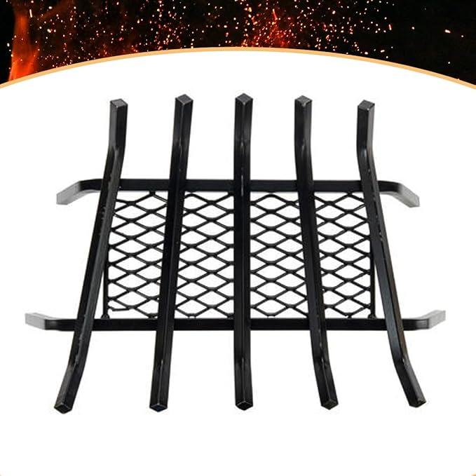 Heavy-Duty Steel Fireplace Grate with Ember Retainer (24 Inch)