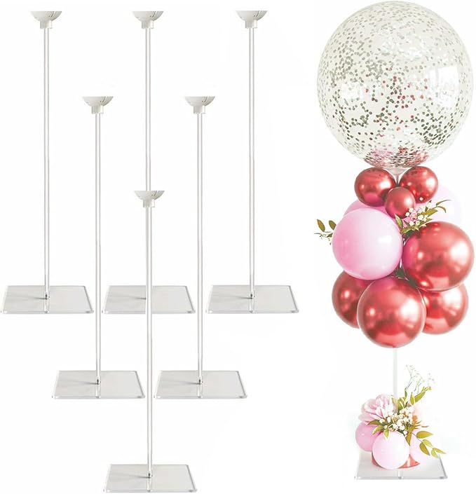 Reusable Acrylic Balloon Stand Kit – Heavy Duty Tabletop Display with Sticks and Base, Ballon Stands for Centerpieces, Centerpiece Table Decorations for Parties (6 Pack 24 inch)