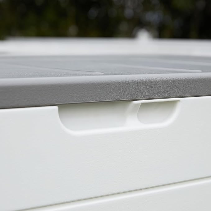 100 Gallon Plus Resin Deck Box, Waterproof Outdoor Storage Box for Patio Furniture, Garden Tools, and Pool Accessories, Lockable UV-Resistant Storage Bin Bench Cabinet for Outside, White