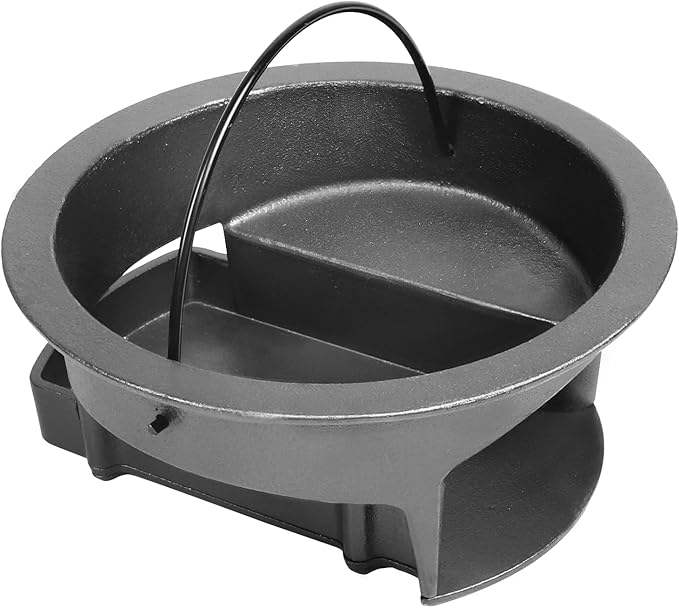 KAMaster Cast Iron Ash Can Fit Kamado Grill Classic Joe,Can Used With Original Slid Out Ash Drawer,Increases Airflow,Ash Can With Foldable Handle Can Use With Fire Grate Or Charcoal Fire Basket