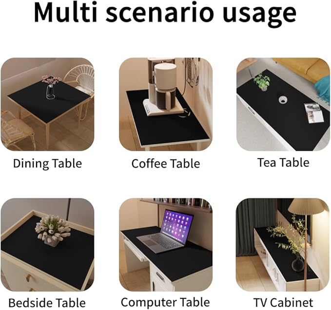 Faux Leather Table Cover - 42x62 Inch Waterproof Easy to Clean Can Conceal Flaws Protector The Table Top from Scratches Used for Dining (Black+Black 42x62)
