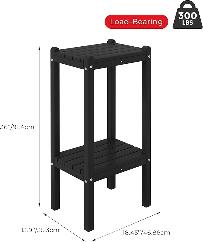 Costaelm Outdoor Side Table, 2-Tier Small Patio Coffee Tables for Outside, Outdoor End Tables for Patio, Adirondack Side Table for Outside for Pool, Porch, Garden, Black