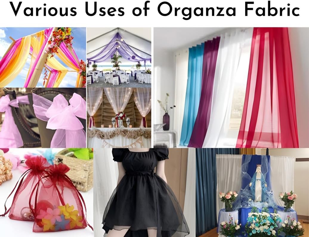 Fynite Navy Blue Organza Fabric by The Yard | 10 Yard Long | 44" Wide | Bridal Soft Sheer Organza Tulle for DIY Wedding Dress Fashion Craft Decorations