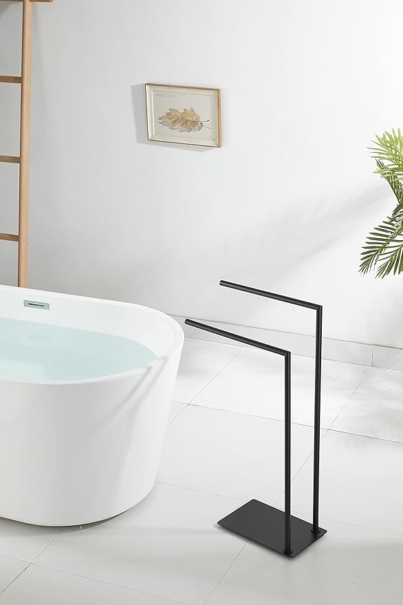 Stand Towel Rack for Bathroom Free Standing Double Towel Holders on Floor Bath Towel Holder Brass Matte Black