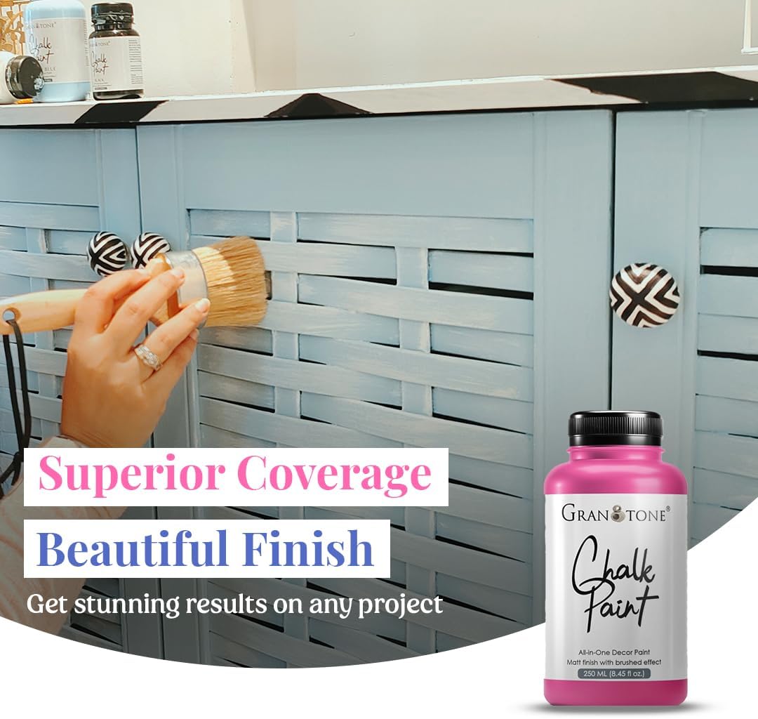 GRANOTONE Chalk Paint for Furniture | Matt-Finish Water-Based Acrylic Paint for Wood, Walls, Metal, Glass, Paper, Fabric Canvas | Maximum Coverage Chalk Paint for Kids & Adults, 120 Ml (AZURE BLUE)