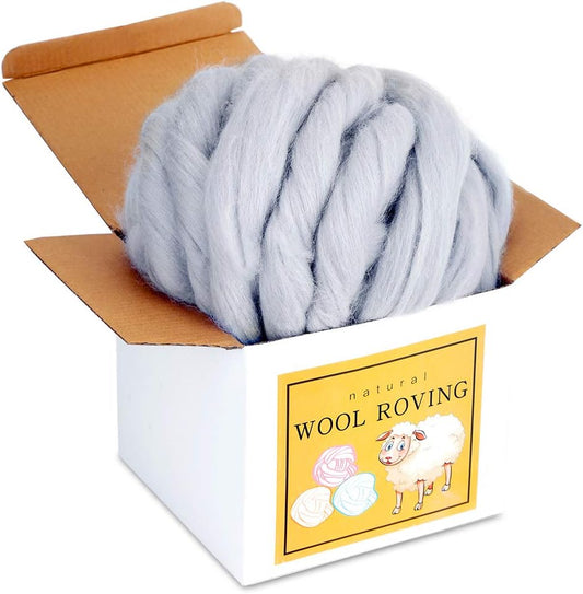 Wool Roving Bulk - 8.82oz Super Wool Chunky Yarn, Wool Roving Top for Needle Felting, Soft Felting Wool Supplies for Hand Spinning, Felting, Blending, Weaving and DIY Craft