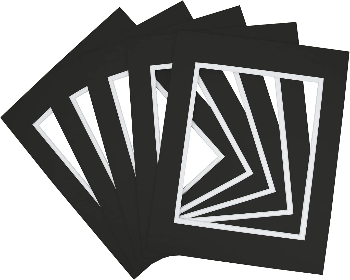 Golden State Art, 11x14 Double Mats for 8x10 - for Photos, Pictures, Frames - Acid-Free, 5 Pack, Black Over White