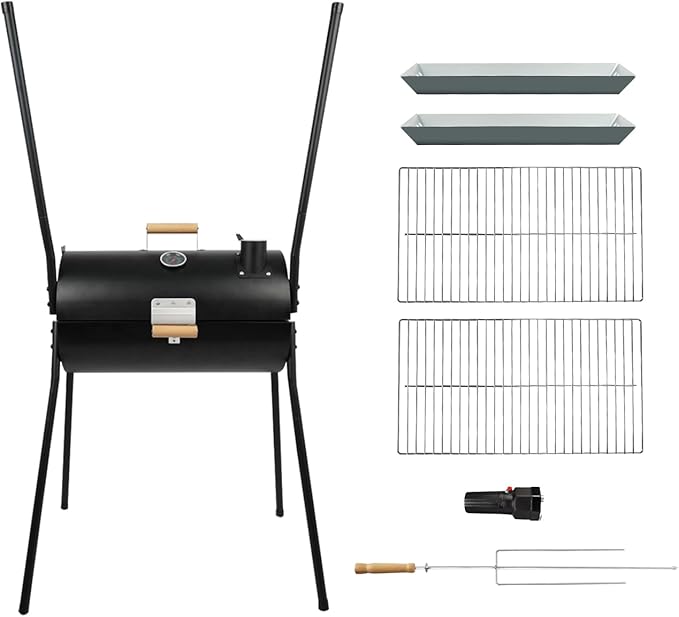 Portable Charcoal Grill with Thermometer, Double-sided Smoker Grill for Outdoor Patio Backyard Camping and Parties