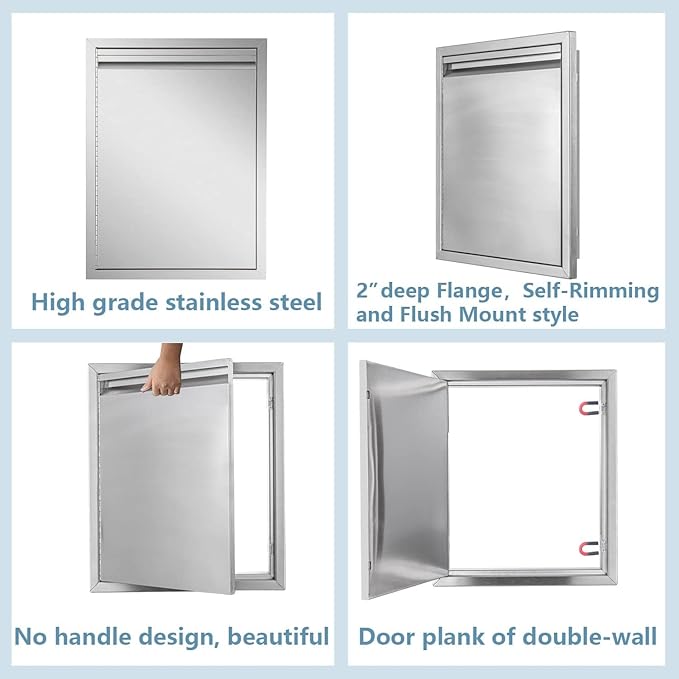 Outdoor Kitchen Door 18" W x 21" H inch Double Wall Door Panel Stainless Steel BBQ Single Door Flush Mount for Outdoor Kitchen Island(w/Left Swing)