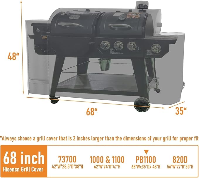 Hisencn Grill Cover for Pit Boss Pro Series Triple-Function Combo Grill PB1100PSC2, PB1100PSC1, Heavy-Duty Pellet Grill Smoker Cover for Pit Boss Sportman 1230 Pellet/Gas Combo Grill, Black, PB 67364