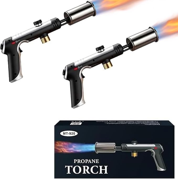 Propane Torch - 3272°F High Heat Torch Gun with Adjustable Flame & Safety Lock, for BBQ Grilling, Charcoal Ignition, Cooking and DIY Projects (2 Packs)