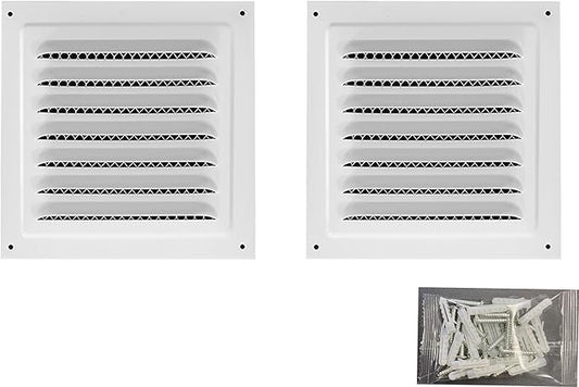 2pcs Attic Vent Soffit Vent Aluminum Wall Vent Metal Shed Vent Square Vent Louver Vent Grille with Built-in Insect Screen for Exterior Door House Attic Garage Ceiling (White 8" x 8"-2 Pack)