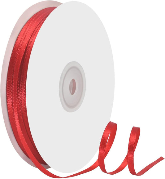 1/8" X 100 Yards Red Satin Thin Ribbon Solid Color Double Faced Ribbons Perfect for Crafts Wedding Decor Bow Making Arts Sewing and More