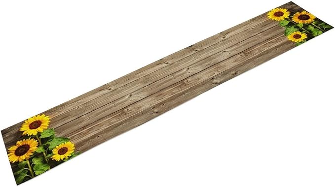 Sunflower Floral Table Runner, Country Farmhouse Vintage Spring Flower Rustic Wooden Plank Kitchen Dining Table Decoration for Indoor Outdoor Home Party Decor, 13x90inch