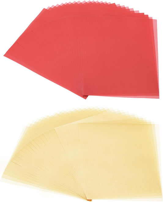 PATIKIL 60 Sheets Vellum Paper 8.5x11inches, Printable Translucent Paper 100GSM Colored for Invitations Laser Inkjet Printing Card Making Crafting Wedding Tracing, Red/Beige Gold