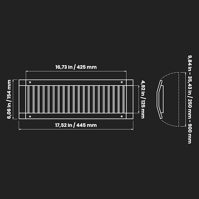 Repa Market 17" x 5" Inch Air Exhaust Grille for Round Ducts - Adjustable Louvre Blades - Galvanized Air Supply Vent Cover - Side Fit Round Surface Canal Ducting from 9.84" to 35.43" Inches