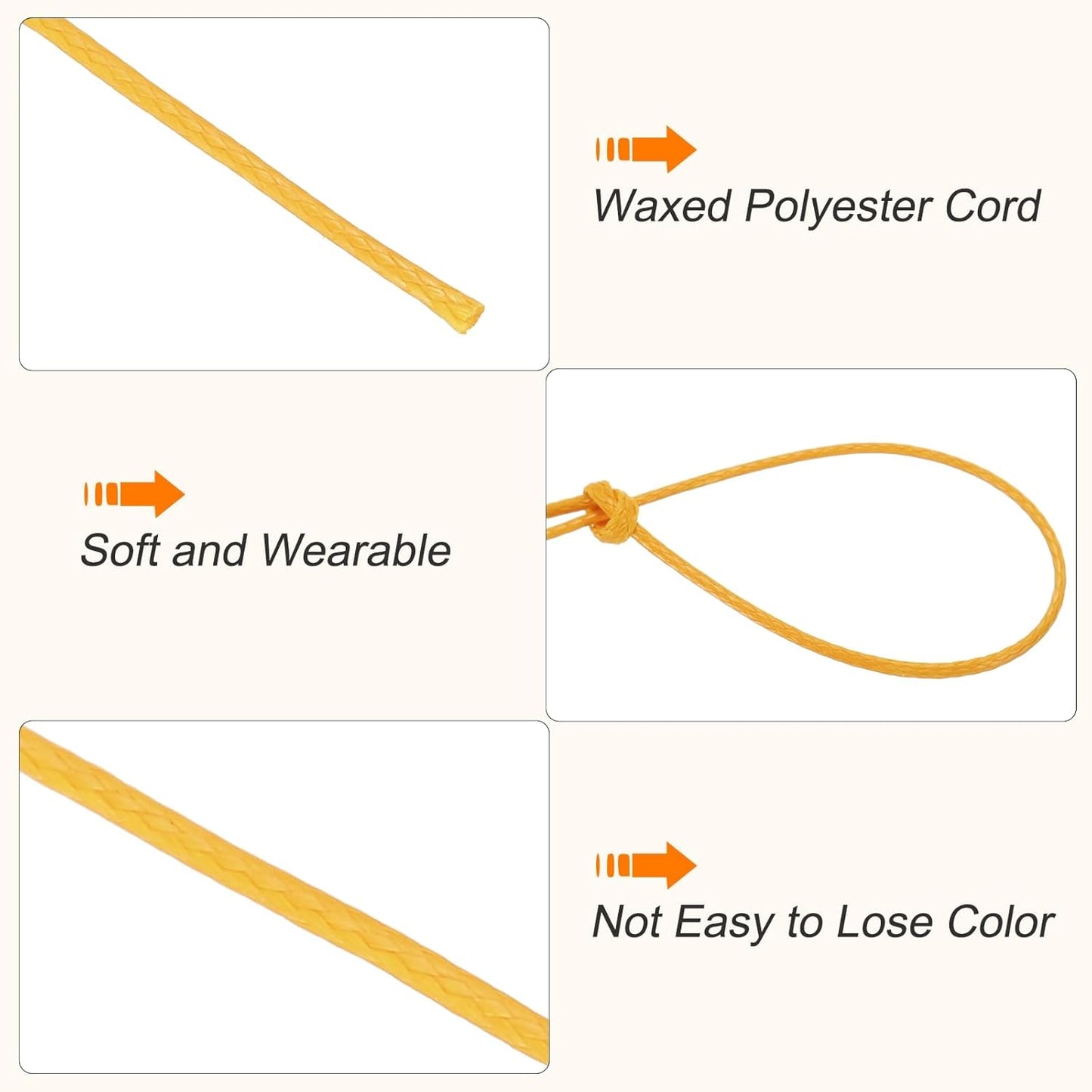 MECCANIXITY Waxed Cord 0.5mm Waxed Polyester Cord 175 Yard Wax String for Bracelet Making, Necklaces, Beading, Jewelry Making and DIY Crafts(Golden Yellow)