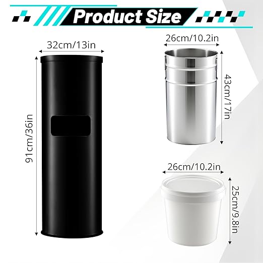 Zonon Stainless Steel Floor Stand Wipe Dispenser with High Capacity Built-in Trash Can Fits Wipes on Rolls 36" Weighted Floor Stand Wet Wipes Holder for Gym School Office Home Commercial (Black)