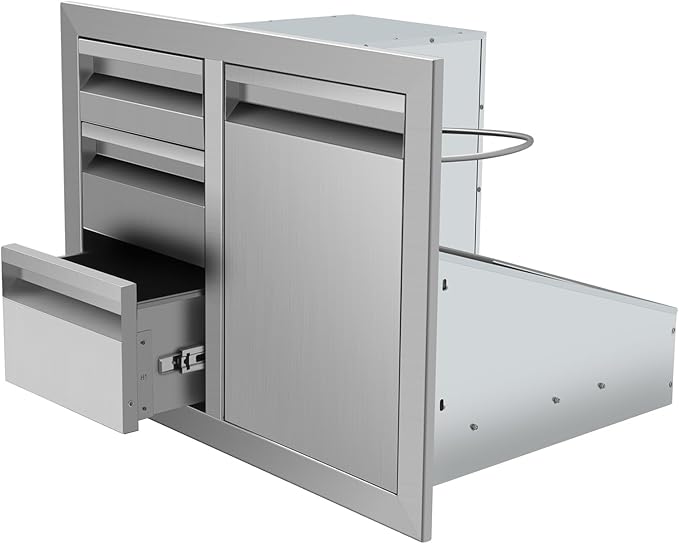 Outdoor Kitchen Drawer Combo, BBQ Access Trash Drawer Combo With Stainless Steel, Outdoor Kitchen Trash Drawer For BBQ Island, Grilling Station, Outside Cabinet,G1