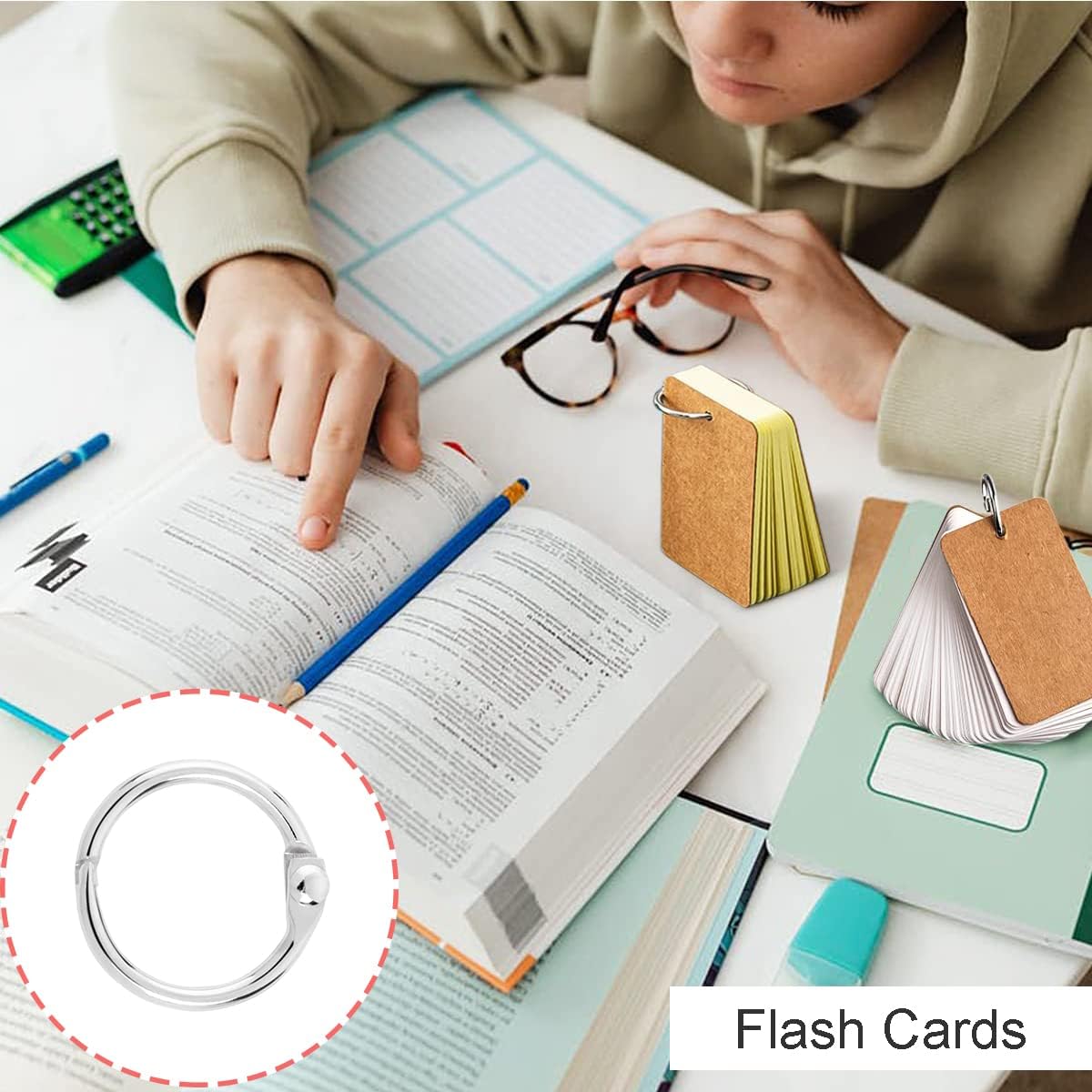 CooBigo 50 Pack Binder Ring, Metal Book Ring Paper Ring Holder 5/8-Inch Loose Leaf Binder Ring Clip for Index Card, Flash Card Ring, Card Calendar, Keychain Key Ring - Bronze