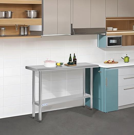 Hally Stainless Steel Table for Prep & Work 14 x 36 Inches, NSF Commercial Heavy Duty Table with Undershelf and Galvanized Legs for Restaurant, Home and Hotel