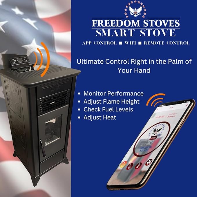 Freedom Stoves Freestanding Independence PS21 Pellet Stove: 34,700 BTUs, Battery Backup, Wi-Fi Control, Heats up to 1800 sq ft, Black Vintage Edition